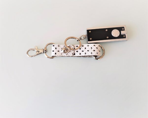 KeyO Silver Button Ring White Perforated Leather Key Chain with Key Light