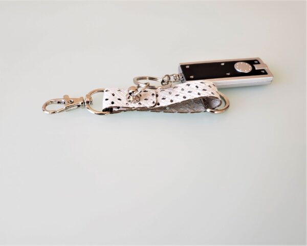 KeyO Silver Button Ring White Perforated Leather Key Strap with Key Light Side