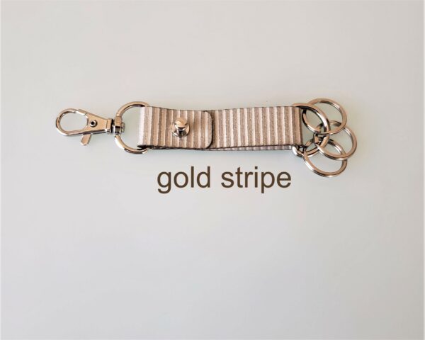 KeyO Silver Rings Gold Stripe Leather Key Strap