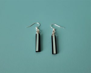 Adele Earrings Black genuine Leather and Solid Silver Bar