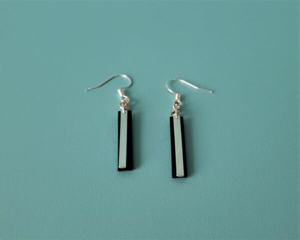 Adele Earrings Black genuine Leather and Solid Silver Bar