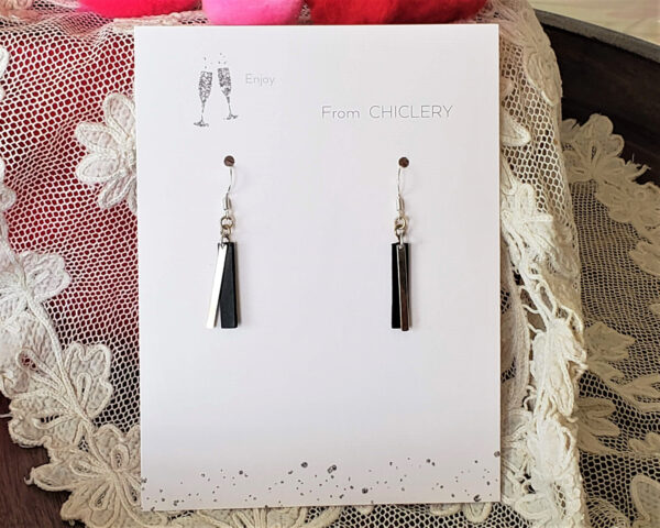 Adele Earrings Overlaid Black Leather and Solid Silver Bar Packaging