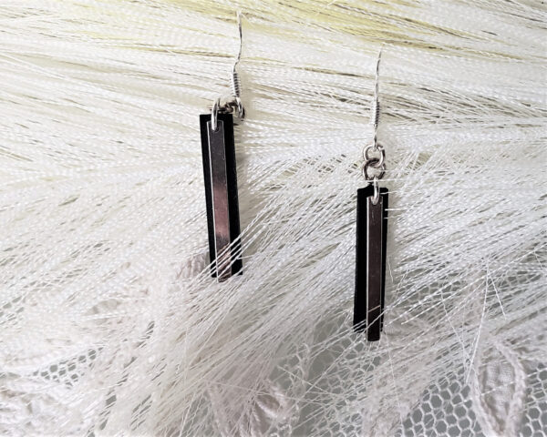 Adele Earrings Silver and Leather Bars Overlaid Dangle Earring