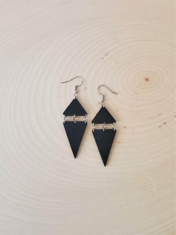 Beth Black Leather Earrings Wood