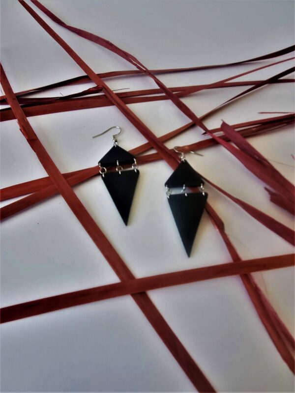 Beth Black Leather Earrings Red Ribbons