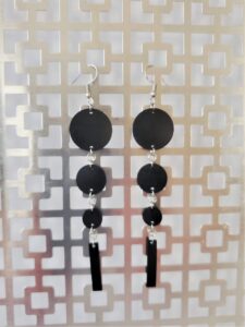 Angelina Black Leather Silver Earrings