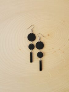 Arabella Black Leather Earrings Wood