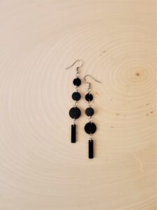 Azarea Black Leather Earrings Wood