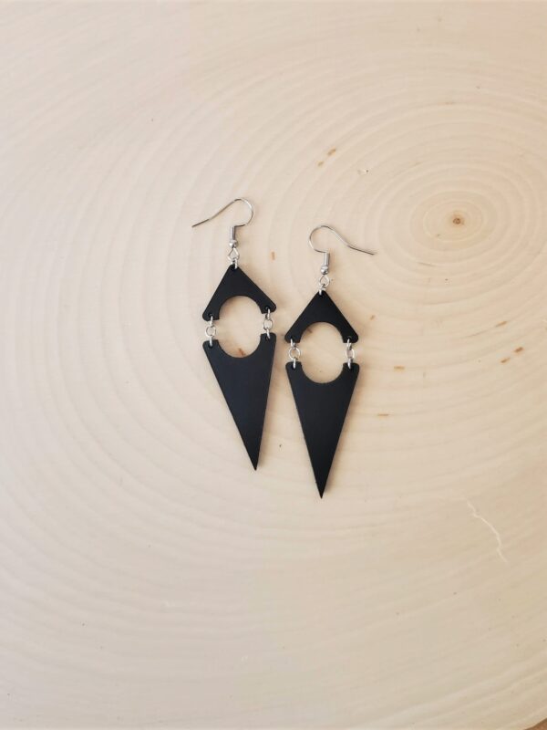 Bayla Black Leather Earrings Wood