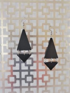 Beckey Black Silver Leather Earrings