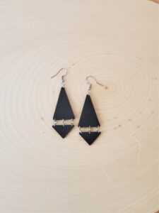 Beckey Black Leather Earrings Wood