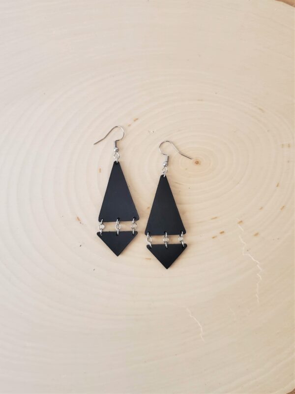 Beckey Black Leather Earrings Wood