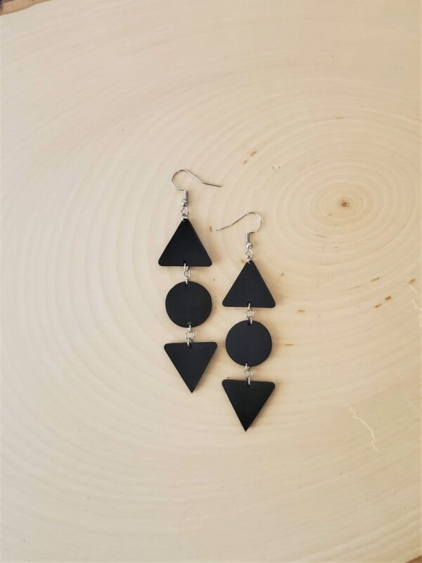 Bella Black Leather Earrings Wood