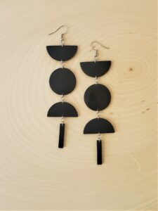 Bernadette Black Leather Earrings Wood