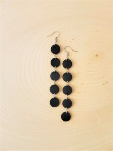 Berry Black Leather Earrings Wood