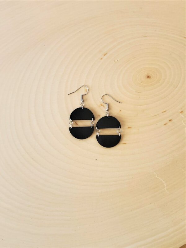 Bessy Black Leather Earrings Wood