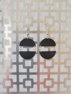 Bessy Silver and Black Leather Earrings