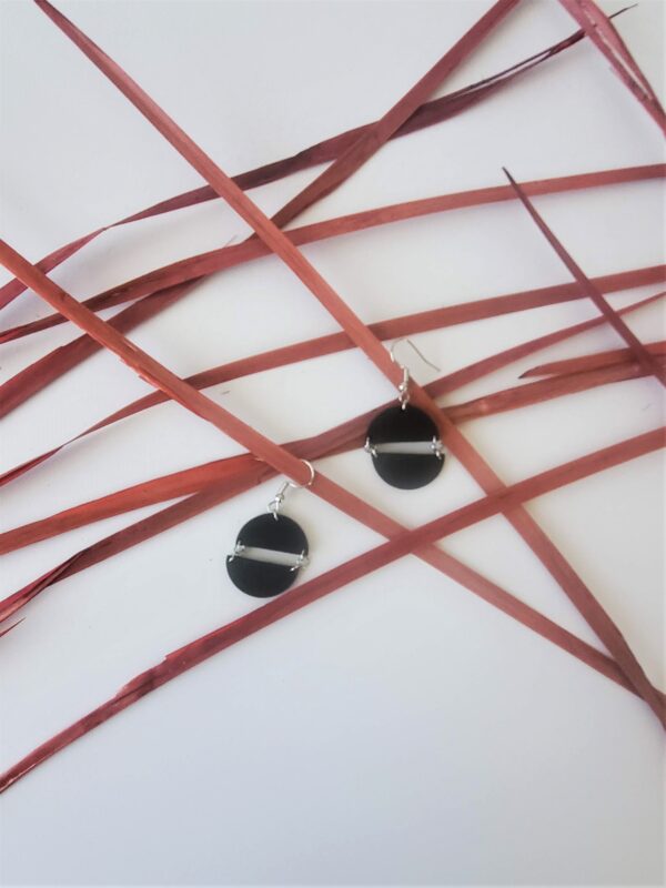 Bessy Black Leather Earrings Red