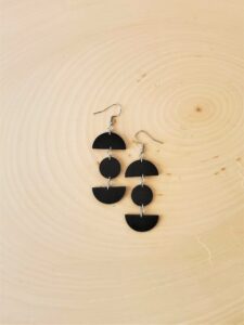 Bex Black Leather Earrings Wood