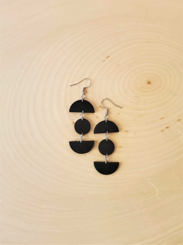 Bex Black Leather Earrings Wood