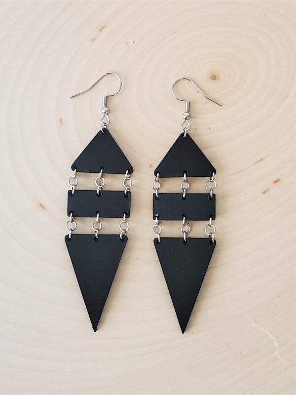 Bria Black Leather Earrings Wood