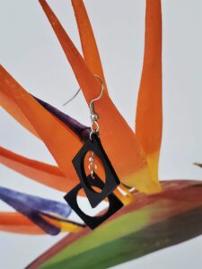 Brigitte Black Leather Earring Closeup