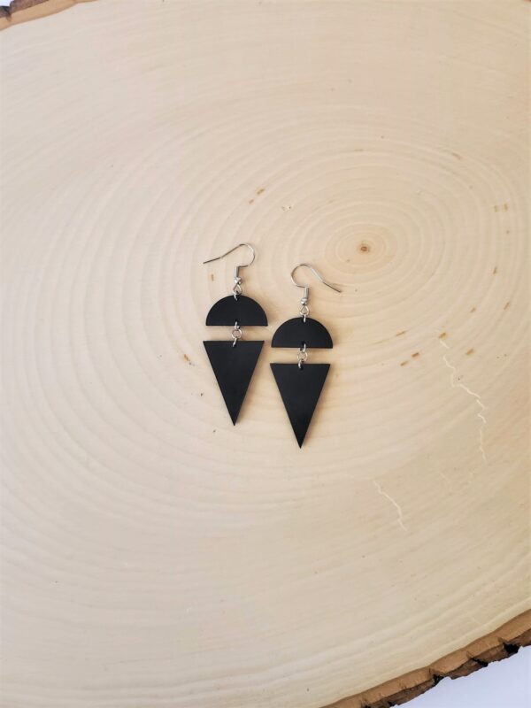 Bryce Black Leather Earrings Wood