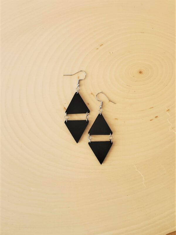 Brynn Black Leather Earrings Wood